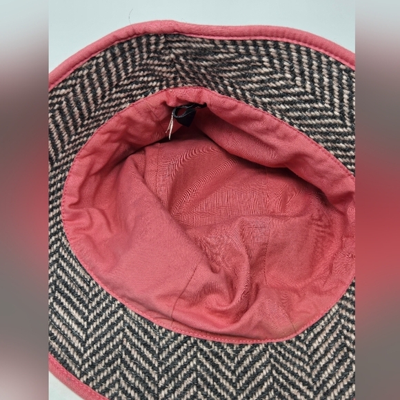 VINTAGE GAP WOOL BLEND GREY & PINK HERRINGBONE BUCKET HAT WOMEN M/L PREPPY Y2K - Picture 9 of 13